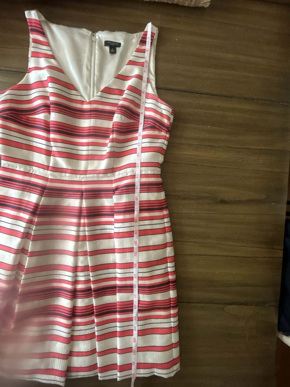 Ann Taylor Petite Coral Striped Sleeveless Fit and Flare Dress - Picture 7 of 7